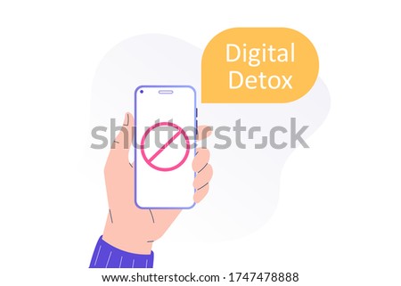 Digital Detox Concept. Unplugging the phone and being offline. Staying away from stress and anxiety. Abandoning gadgets, devices, internet. Isolated modern vector illustration for web, banner, poster