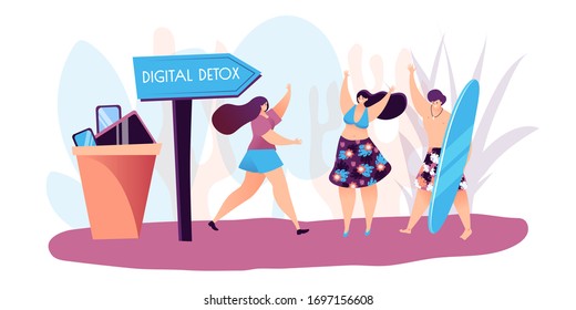 Digital detox - concept vector illustration. An idea of gadget disconnecting, healthy lifestyle, escape from internet and digital media addiction.