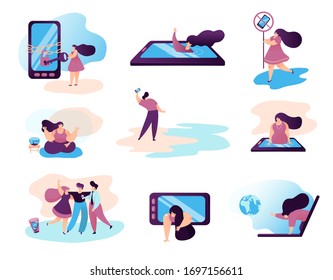Desintoxicación digital - ilustración vectorial conceptual. Una idea de desconexión de gadgets, estilo de vida saludable, escape de internet y adicción a los medios digitales.