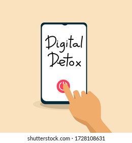 Concepto de desintoxicación digital.La mano va a tocar el botón de apagado del teléfono inteligente
