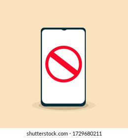 Digital detox concept.Smart phone with Not Allowed Sign.