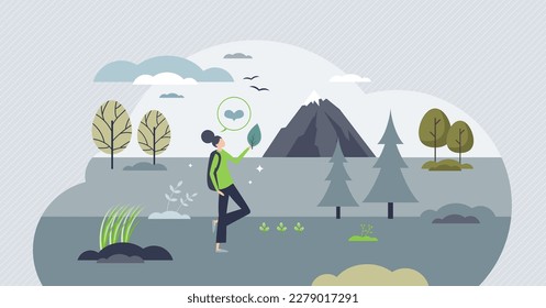 Digital detox and detoxification with walking in nature tiny person concept. Stop addictive scrolling and start go outside for freedom of cyberspace and gadgets vector illustration. Relax from online