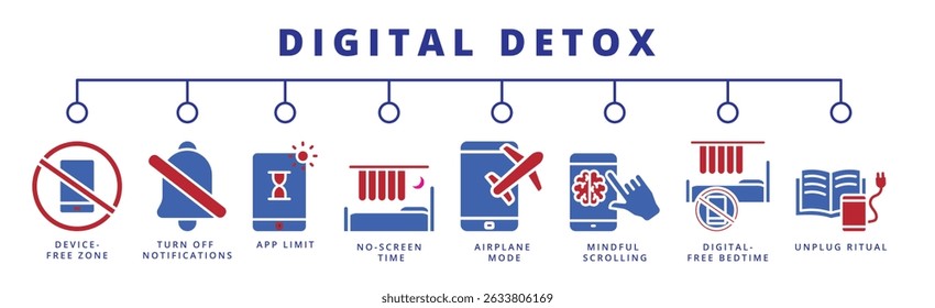Digital detox icon banner color vector symbol collection