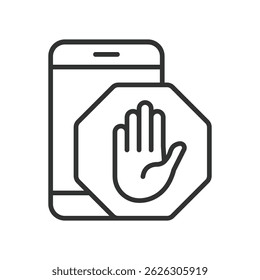 Digital detox, icon in line design. Digital detox, screen break, unplug, tech-free, mental wellness, screen time, offline mode on white background vector. Digital detox, editable stroke icon