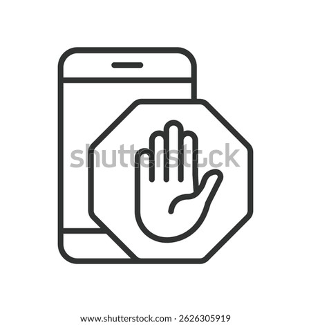 Digital detox, icon in line design. Digital detox, screen break, unplug, tech-free, mental wellness, screen time, offline mode on white background vector. Digital detox, editable stroke icon