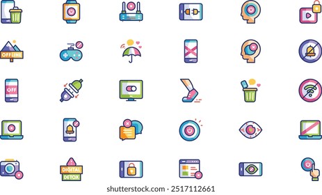 Digital detox icon pack Coleção de ícones vetoriais de alta qualidade com traço editável. Ideal para projetos profissionais e criativos.