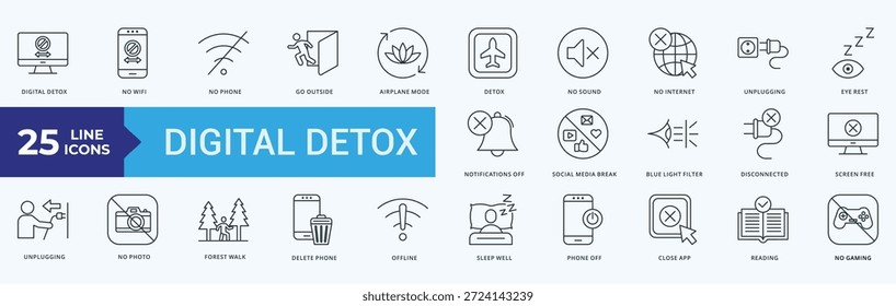 Icono de desintoxicación digital Ilustración Vector Línea Estilo