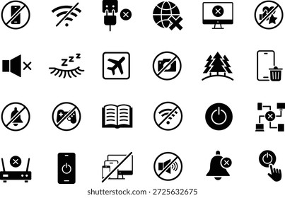 Digitaler Detox-Symbolsatz. Technische Entgiftung und offline Symbol. Enthalten Offline, trennen, Süchtig, Pause, Gerät, elektronisch, Gesundheit und mehr. Vektorgrafik.