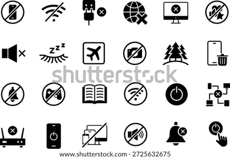 Digital detox icon set. Tech detoxification and offline symbol. Containing offline, unplug, addict, break, contraption, electronic, health and more. Vector illustration.