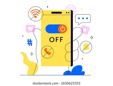 Digitale Detox-Illustration mit Leben ohne digitale Geräte, Offline-Freizeitaktivitäten und Entspannung ohne Internetverbindungen