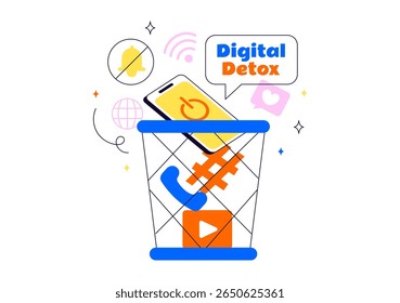 Digital Detox Illustration Featuring Embracing Life Without Digital Devices, Offline Leisure Activities, and Relaxing Without Internet Connections