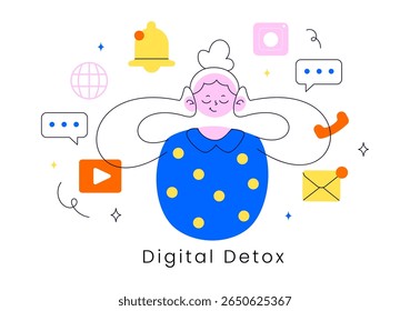 Digital Detox Illustration Featuring Embracing Life Without Digital Devices, Offline Leisure Activities, and Relaxing Without Internet Connections