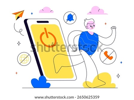 Digital Detox Illustration Featuring Embracing Life Without Digital Devices, Offline Leisure Activities, and Relaxing Without Internet Connections