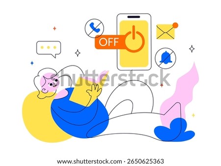 Digital Detox Illustration Featuring Embracing Life Without Digital Devices, Offline Leisure Activities, and Relaxing Without Internet Connections