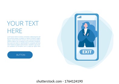 Digital detox. Millennial female user. Vector illustration for web banner, infographics. 