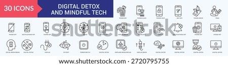 Digital Detox and Mindful tech icon Pack Illustration Vector with phone off, phone glass, phone lock, wifi off, phone green, yoga, notifications off