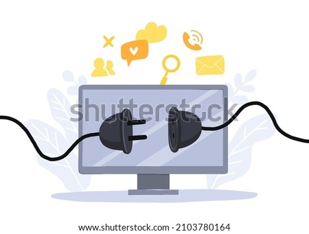 Digital detox, monitor screen with unplagged socket. Freedom from smartphones, social media and internet. Disconnect offline devices [[stock_photo]] © 
