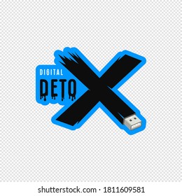 Digital detox sticker design. Letter x with usb connector 