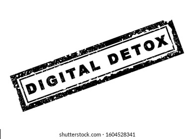 digital detox text in grunge black stamp isolated on white background, stock vector illustration clip art template