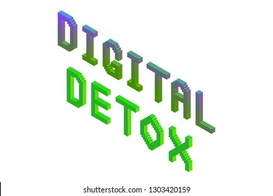 digital detox text in modern bright neon and green colors isolated on white background, stock vector illustration clip art