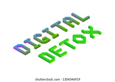 digital detox text in modern bright neon and green colors isolated on white background, stock vector illustration clip art
