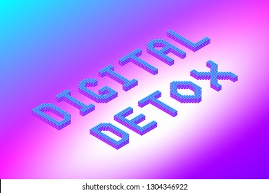 digital detox text in modern bright neon colors, stock vector illustration clip art
