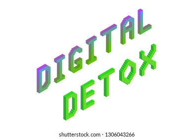 digital detox text in modern bright neon and green colors isolated on white background, stock vector illustration clip art