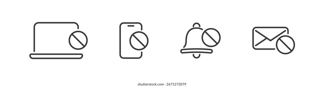 Digital detox vector outline icon set