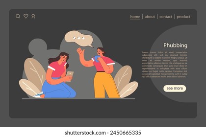 Web de desintoxicación digital o modo de aterrizaje oscuro o nocturno. Caracteres que reducen el tiempo de pantalla. Desconectado o desactivado el gadget. Vida equilibrada y salud mental. Ilustración vectorial plana