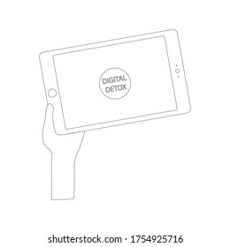Digital detox.Hand lifting up a tablet. For banners, signs in restaurants, cafes, parks.Stock vector illustration