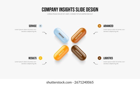 Digital Development 4 Option Diagram Presentation Template. Product Introduction Frame Design Vector Illustration. Enterprise Performance Four Step Infographic Slide Layout.