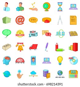 Digital development icons set. Cartoon style of 36 digital development vector icons for web isolated on white background