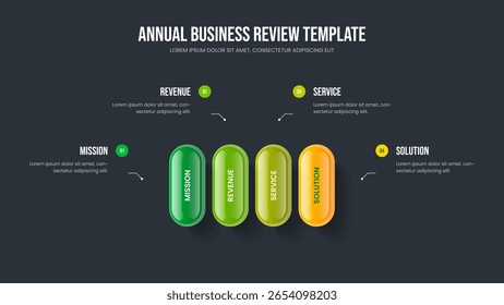 Digital Development Slide Template Vector Illustration. Visual Visualization 4 Element Infographic Slideshow Design. Financial Campaign Four Step Diagram Frame Layout.