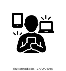 Icono del concepto de la adicción del dispositivo digital aislado en el fondo blanco