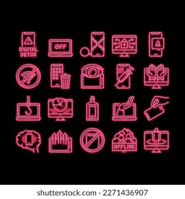 Digital Device Detox vector de señal de luz de neón. Wifi Y Smartphone Crossed Out Mark, Pantalla Desactiva Tecnología De Gadget De Pantalla Y Portátil Ilustraciones De Detección