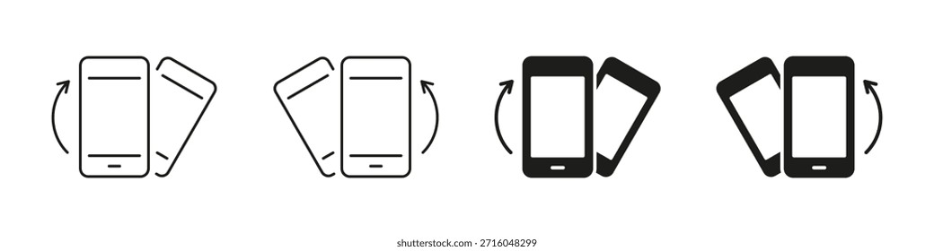 Digital Device Flip Motion Line and Solid Icon Set. Smartphone Screen Rotation With Arrows Depicting Usability, Interaction and Navigation Symbol Collection. Isolated Vector Illustration.