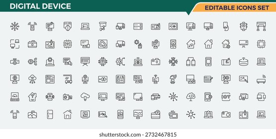Digital Device icon set. Pc icon set. Web icons pack. Included computer and device, hardware, desktop, pc, electronic, smartphone, mobile. Signs for web and mobile app.