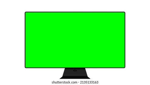 Digital device vector illustration isolated on white background. 4K or full HD resolution proportions. Trendy realistic thin frame monitor mockup with blank green chromakey screen isolated