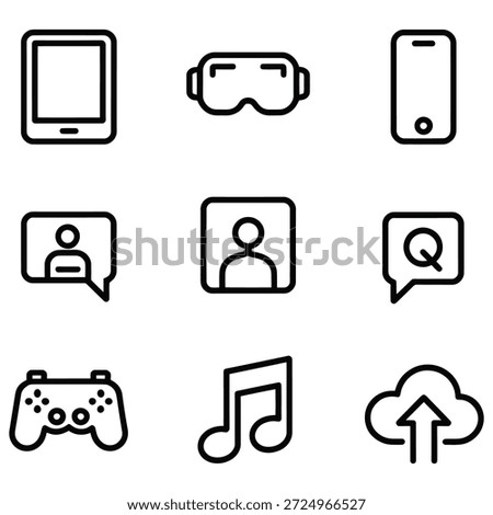 Digital devices and entertainment icons tablet virtual reality headset