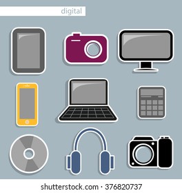 digital devices. Flat icons