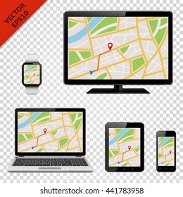 Digital Devices With GPS Map On Screen