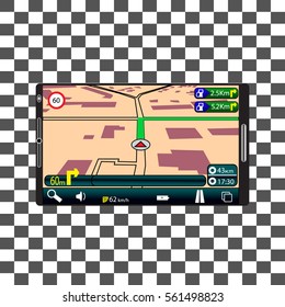 Digital devices with a GPS map on the screen, the navigator on the background