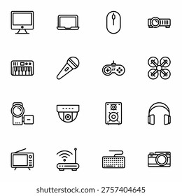 Digital Devices Icon Collection Outline Technology Gadgets Set