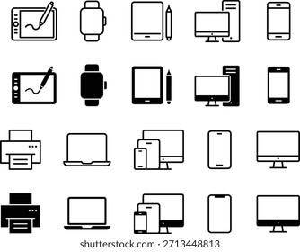 Conjunto de iconos de dispositivos digitales. Símbolo Electrónica del dispositivo y de la tecnología. Ilustración vectorial.