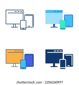 Digital devices icon set in flat and line style. Responsive design. Vector illustration.