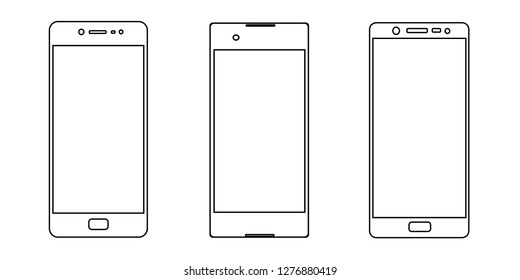 Digital devices icons: line of smartphones with button isolated on white background. Vector design set element illustration for web, apps, internet