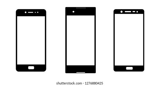 Digital devices icons: line of smartphones with button isolated on white background. Vector design set element illustration for web, apps, internet