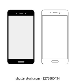 Digital devices icons: line of smartphones with button isolated on white background. Vector design set element illustration for web, apps, internet