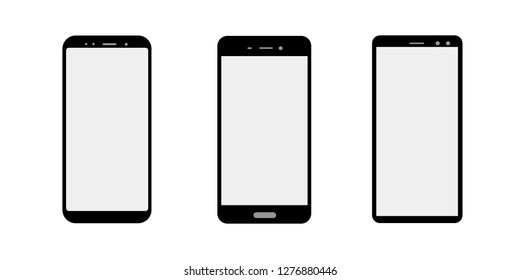 Digital devices icons: line of smartphones with button isolated on white background. Vector design set element illustration for web, apps, internet