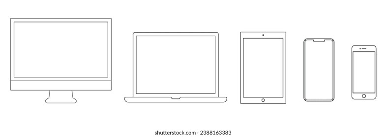 Icons für digitale Geräte eingestellt. Linearsymbole für Geräte und Elektronik eingestellt. Computer, Laptop, Tablet, Smartphones, Symbole Vektorgrafik.